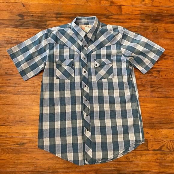 Wrangler Plaid Western Short Sleeve Snap Button Shirt Size L *FREE SHIP* - Picture 1 of 5
